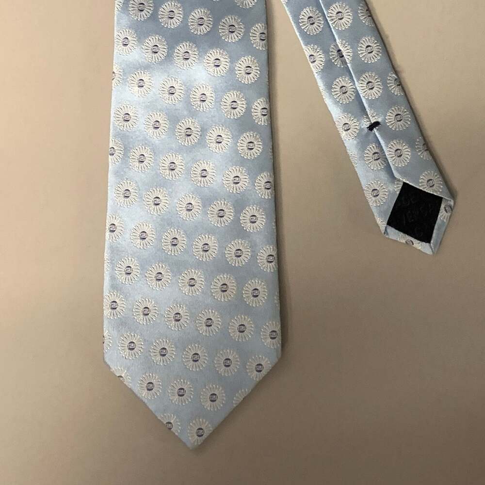 VERSACE Blue White Geometric Silk Tie